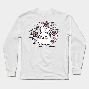 White rabbit hopping in Sakura Long Sleeve T-Shirt